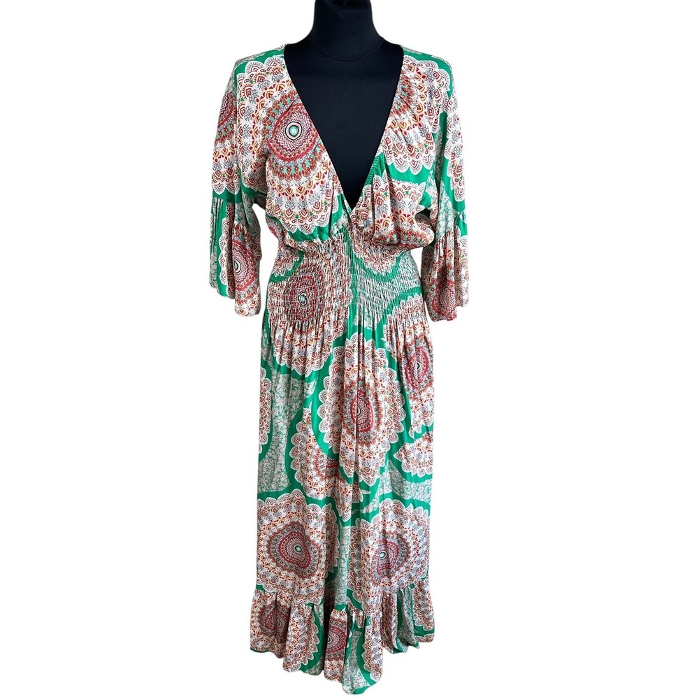 Made in Italy Boho Mandala Maxi Dress Resort Festival Ibiza Peasant‎ Large Beach - Picture 2 of 10